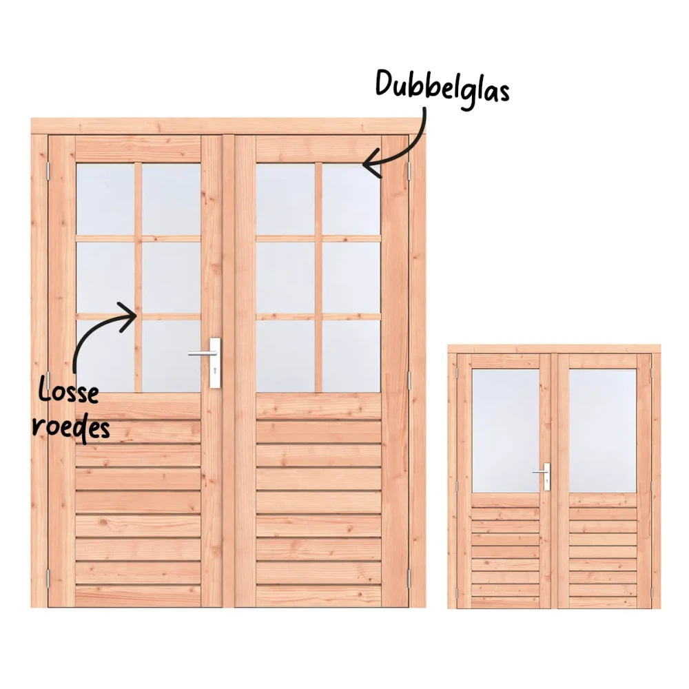DOUGLAS DUBBELE 1/6-RUITS DEUR LUXE INCL. KOZIJN EN RVS DEURBESLAG | PEFC | 168X209 CM