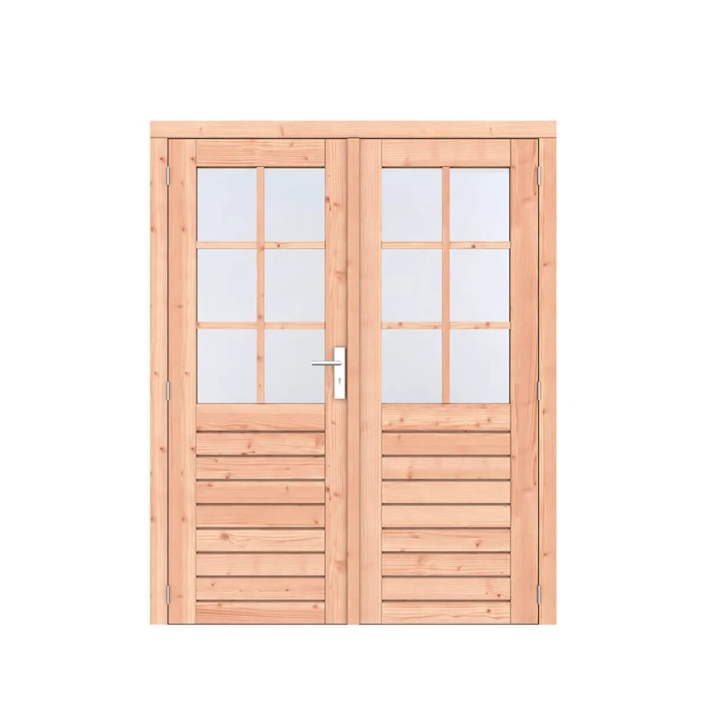DOUGLAS DUBBELE 1/6-RUITS DEUR LUXE INCL. KOZIJN EN RVS DEURBESLAG | PEFC | 168X209 CM
