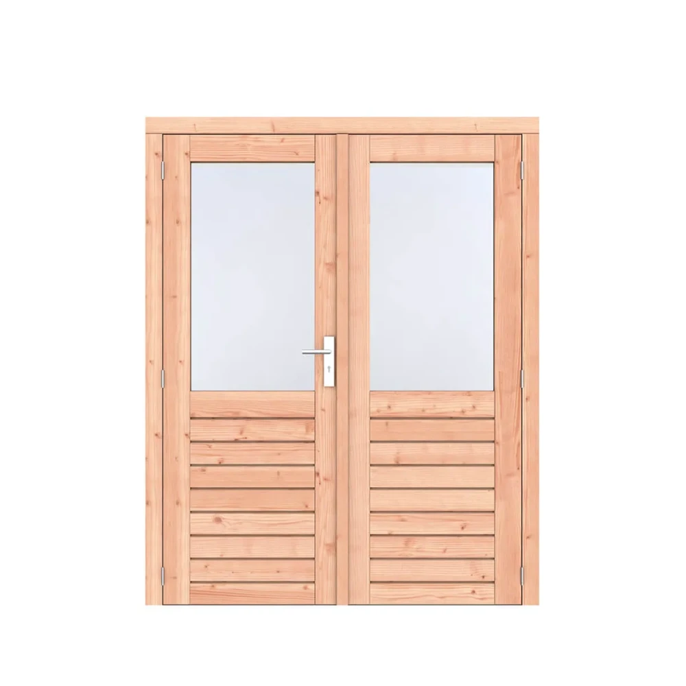 DOUGLAS DUBBELE 1/6-RUITS DEUR LUXE INCL. KOZIJN EN RVS DEURBESLAG | PEFC | 168X209 CM