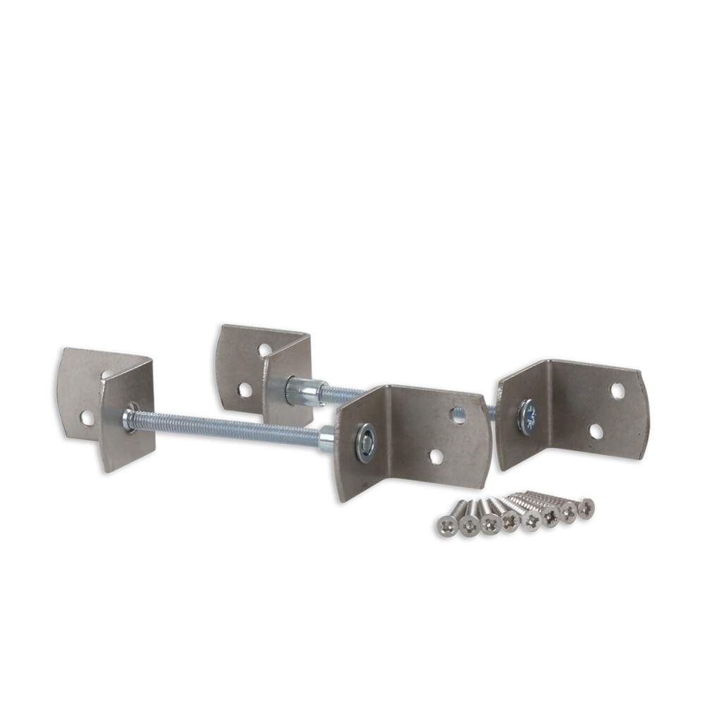 UNI-BESLAG SET TBV 8,5X8,5 PALEN | RVS | VOORZIEN VAN DRAADEIND, 4 HOEKEN EN SCHROEVEN